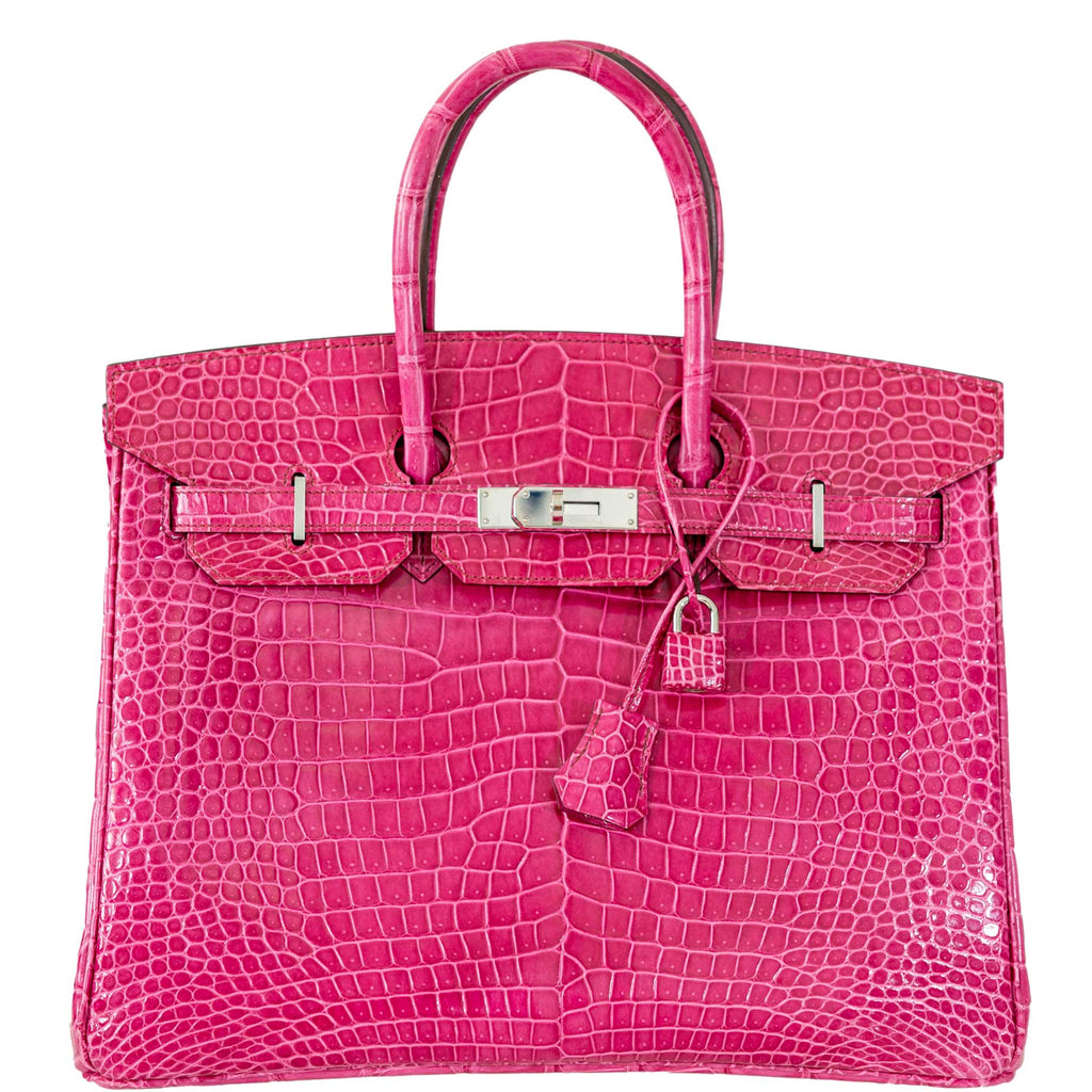 Hermes Birkin 35 Fuchsia Porosus Crocodile with Palladium Hardware