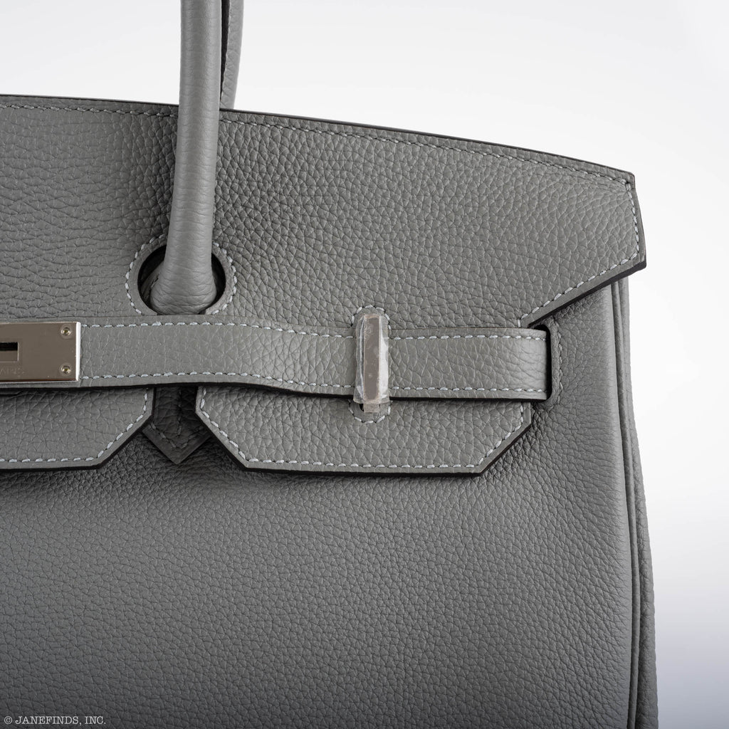 Hermes Birkin 35 Gris Mouette Verso Blue Agate Togo Palladium Hardware