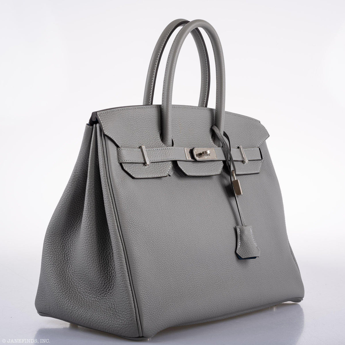 Hermes Birkin 35 Gris Mouette Verso Blue Agate Togo Palladium Hardware