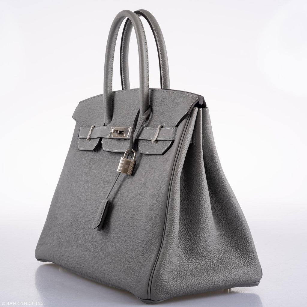 Hermes Birkin 35 Gris Mouette Verso Blue Agate Togo Palladium Hardware