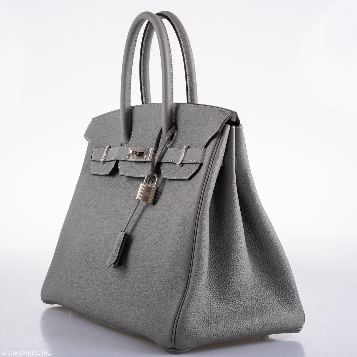 Hermes Birkin 35 Gris Mouette Verso Blue Agate Togo Palladium Hardware