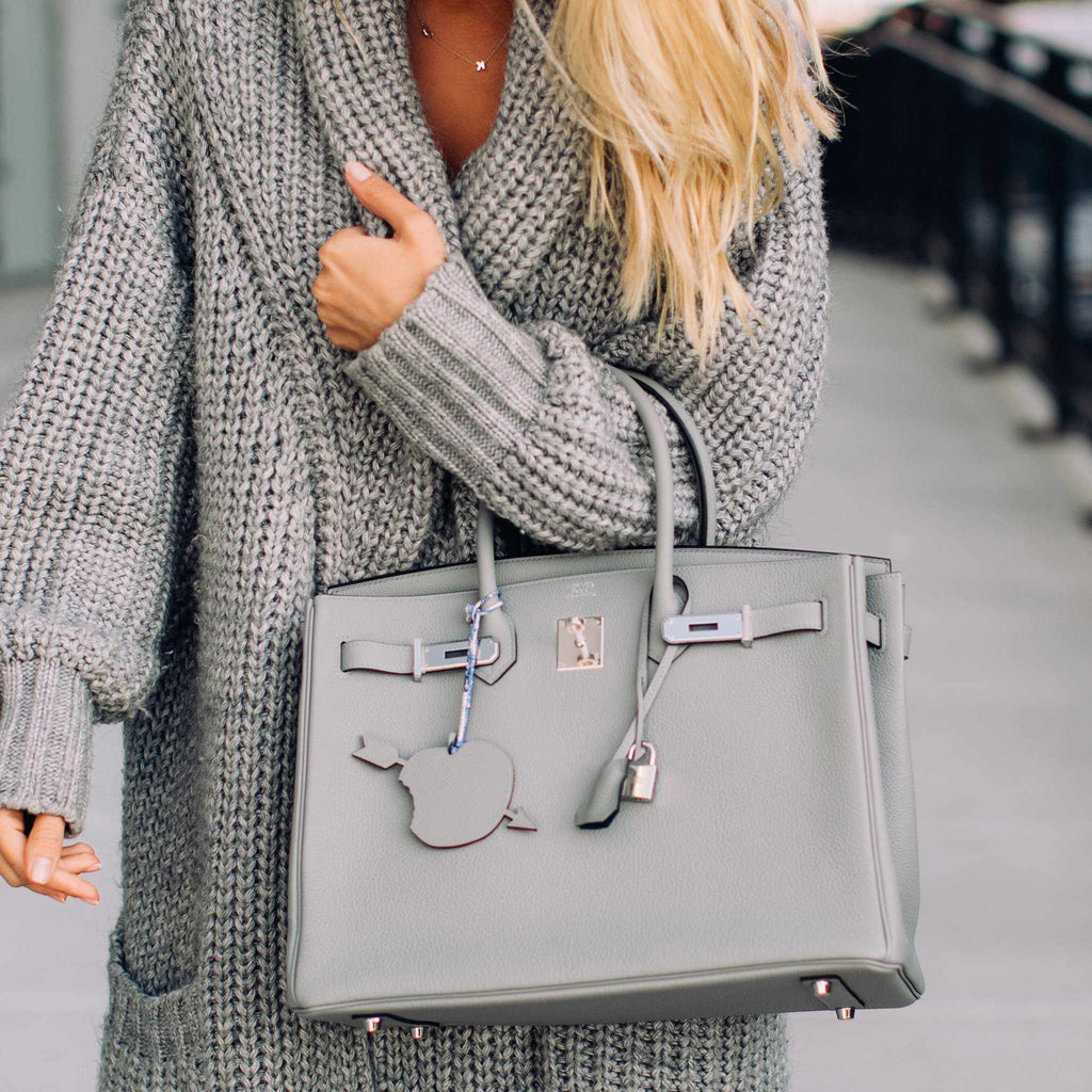 Hermes Birkin 35 Gris Mouette Verso Blue Agate Togo Palladium Hardware