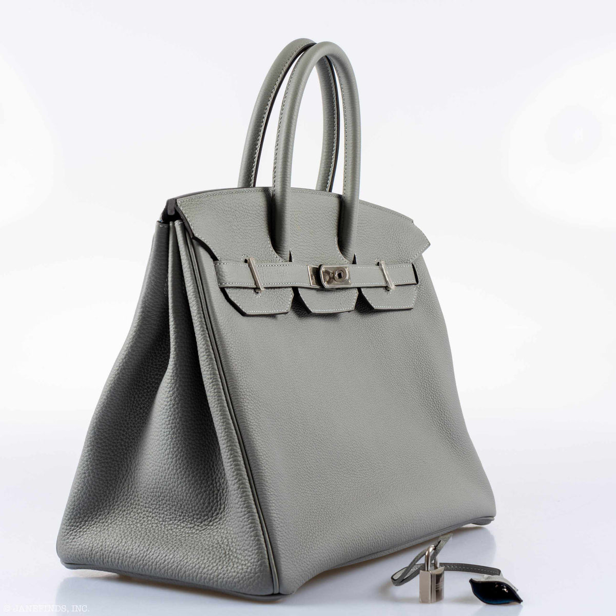 Hermes Birkin 35 Gris Mouette Verso Blue Agate Togo Palladium Hardware
