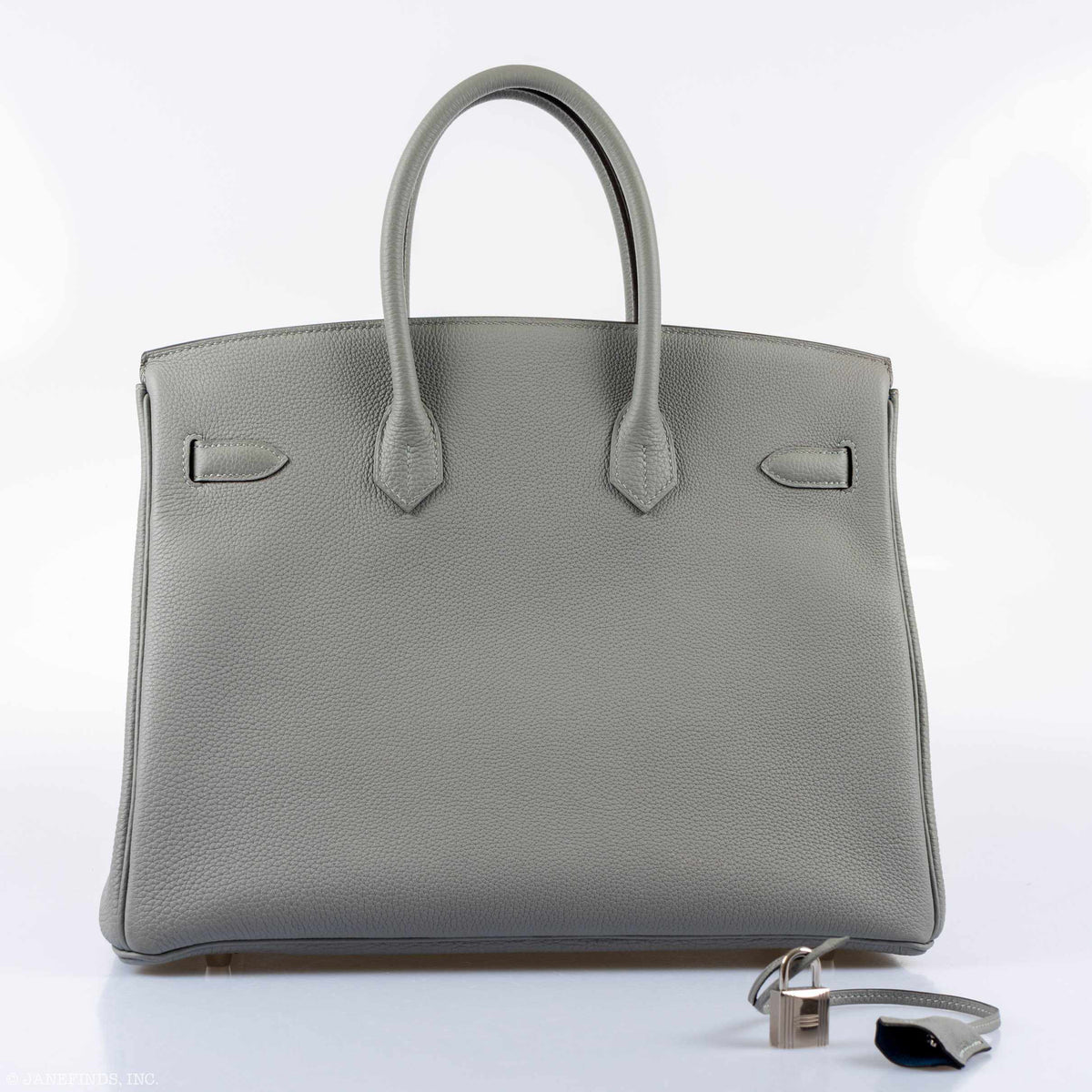 Hermes Birkin 35 Gris Mouette Verso Blue Agate Togo Palladium Hardware