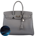 Hermes Birkin 35 Gris Mouette Verso Blue Agate Togo Palladium Hardware