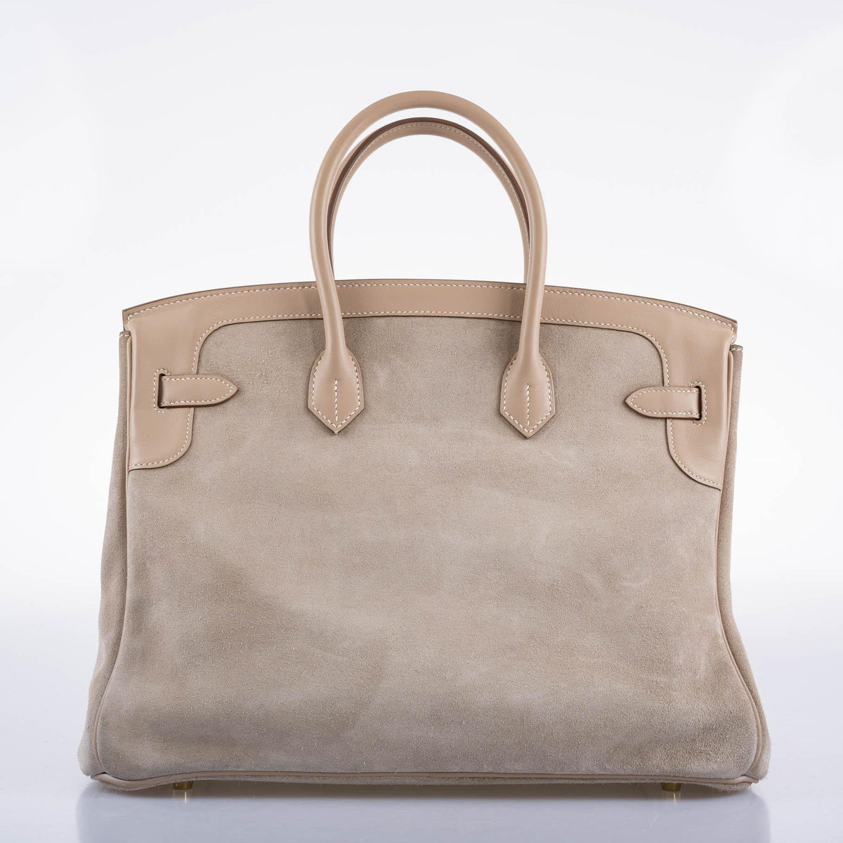 Hermes Birkin 35 Grizzly Argile Veau Doblis Suede & Swift Permabrass Hardware