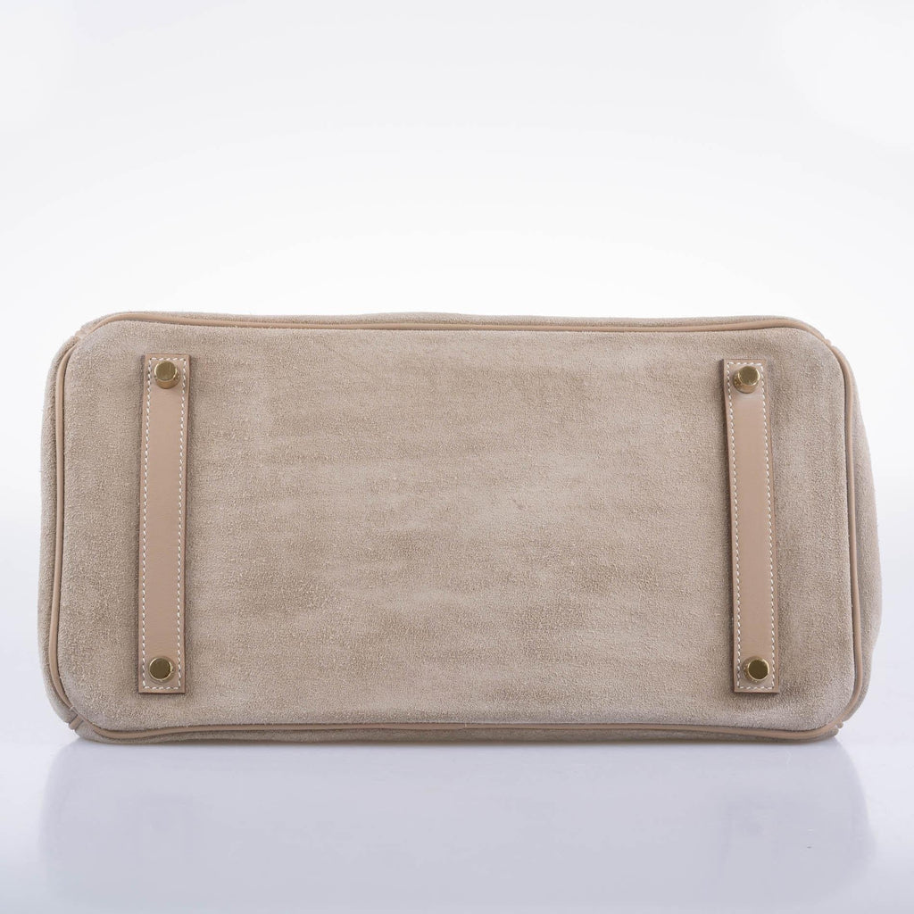 Hermes Birkin 35 Grizzly Argile Veau Doblis Suede & Swift Permabrass Hardware