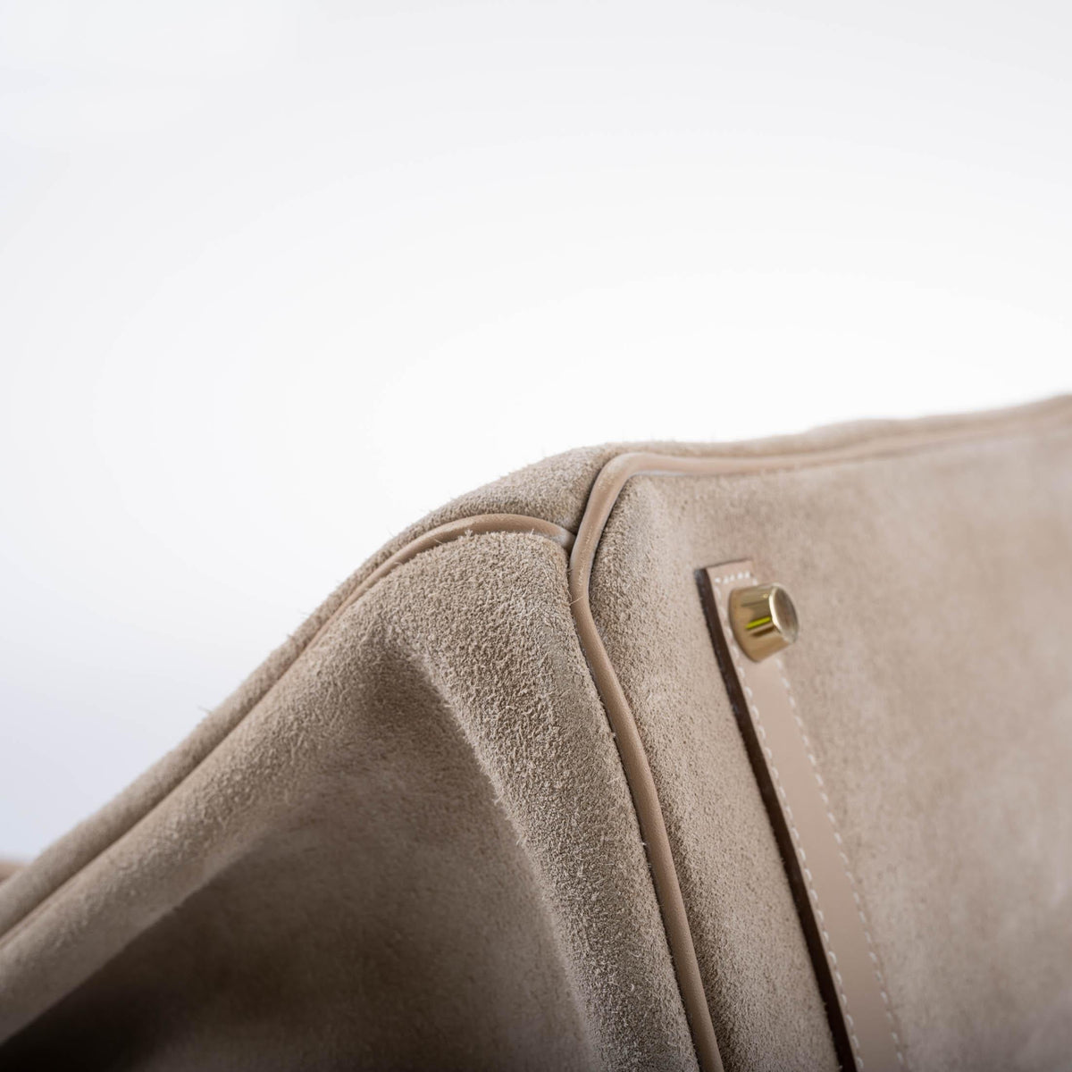 Hermes Birkin 35 Grizzly Argile Veau Doblis Suede & Swift Permabrass Hardware