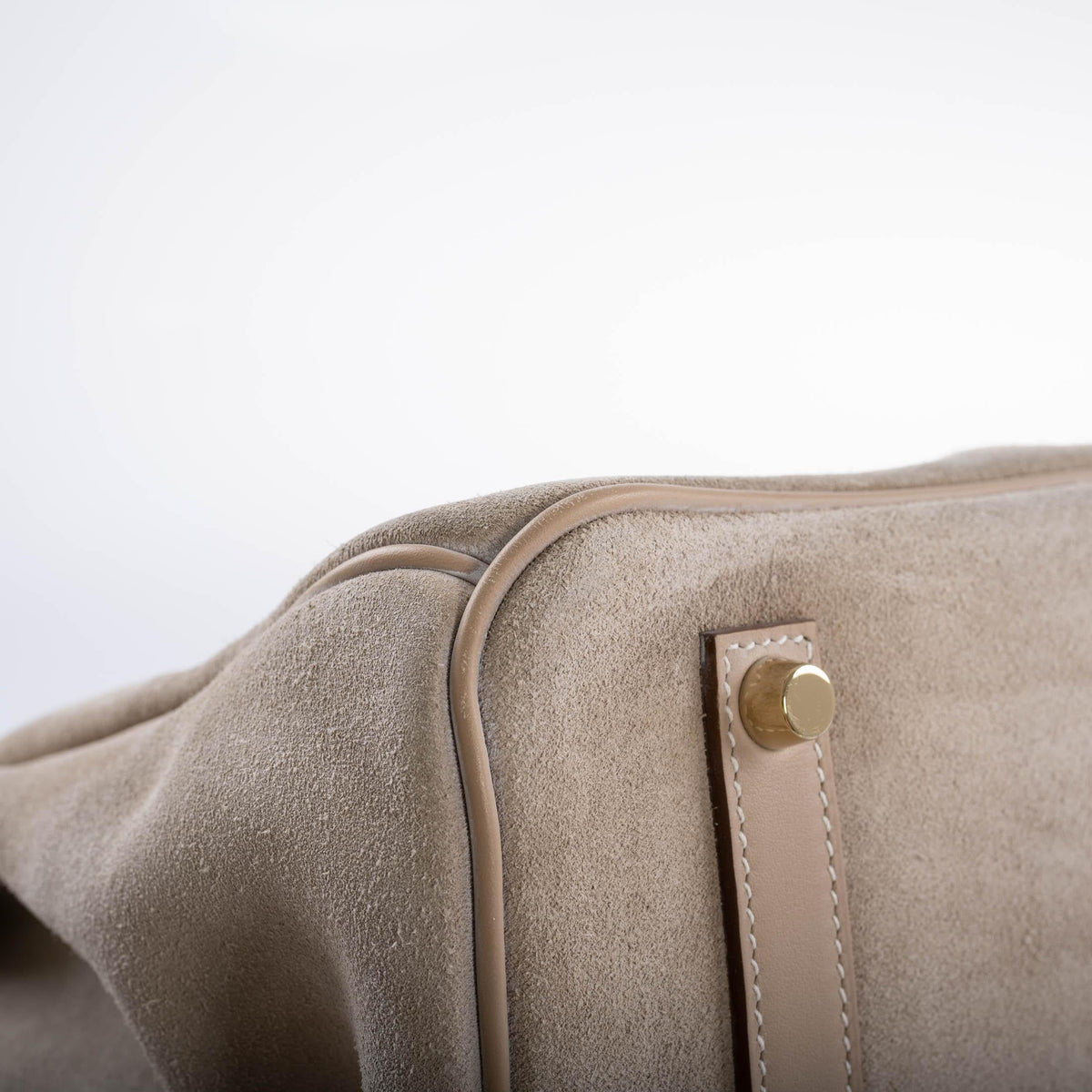 Hermes Birkin 35 Grizzly Argile Veau Doblis Suede & Swift Permabrass Hardware