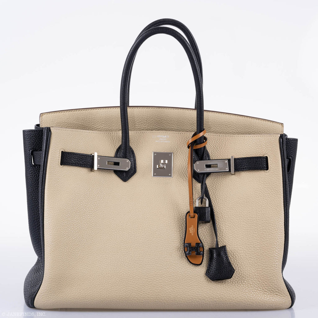 Hermes Birkin 35 HSS Black & Parchemin Togo Leather Palladium Hardware