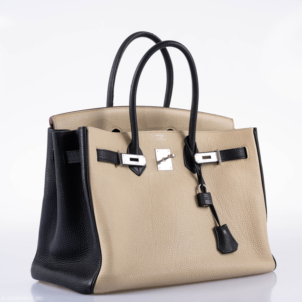 Hermes Birkin 35 HSS Black & Parchemin Togo Leather Palladium Hardware