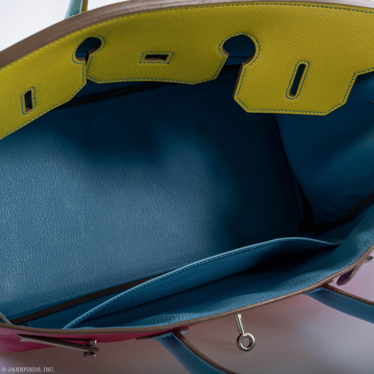 Hermes Birkin 35 HSS Rose Tyrien, Blue Celeste, Lime Epsom Palladium Hardware