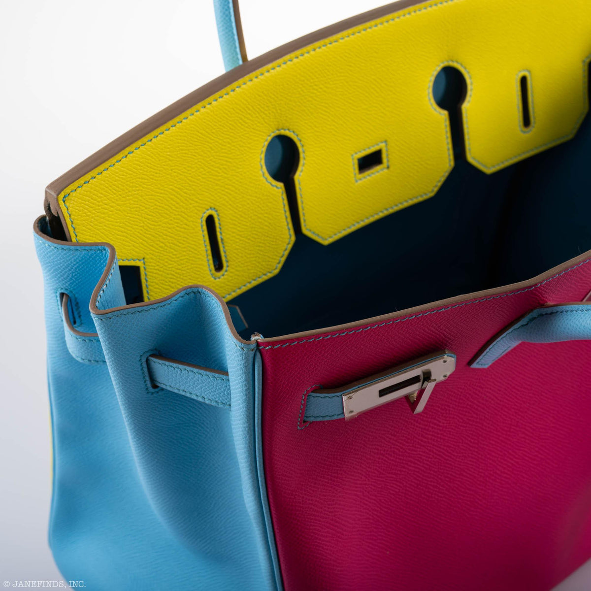 Hermes Birkin 35 HSS Rose Tyrien, Blue Celeste, Lime Epsom Palladium Hardware