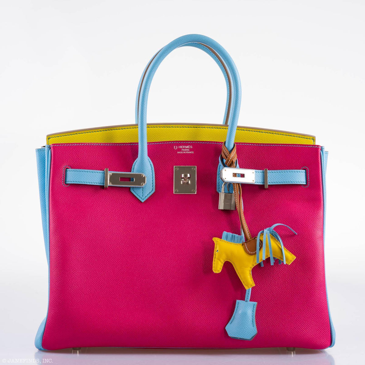Hermes Birkin 35 HSS Rose Tyrien, Blue Celeste, Lime Epsom Palladium Hardware