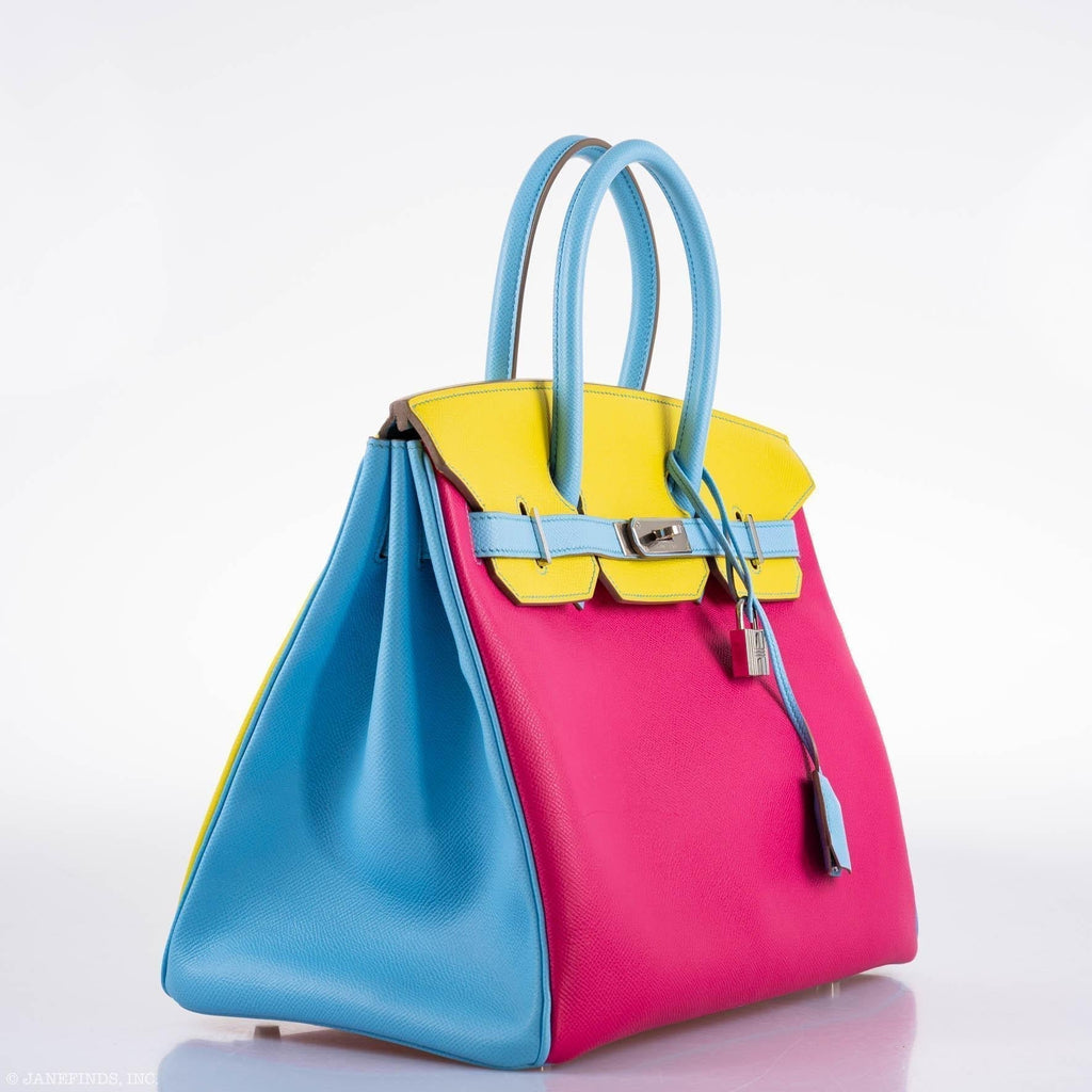 Hermes Birkin 35 HSS Rose Tyrien, Blue Celeste, Lime Epsom Palladium Hardware