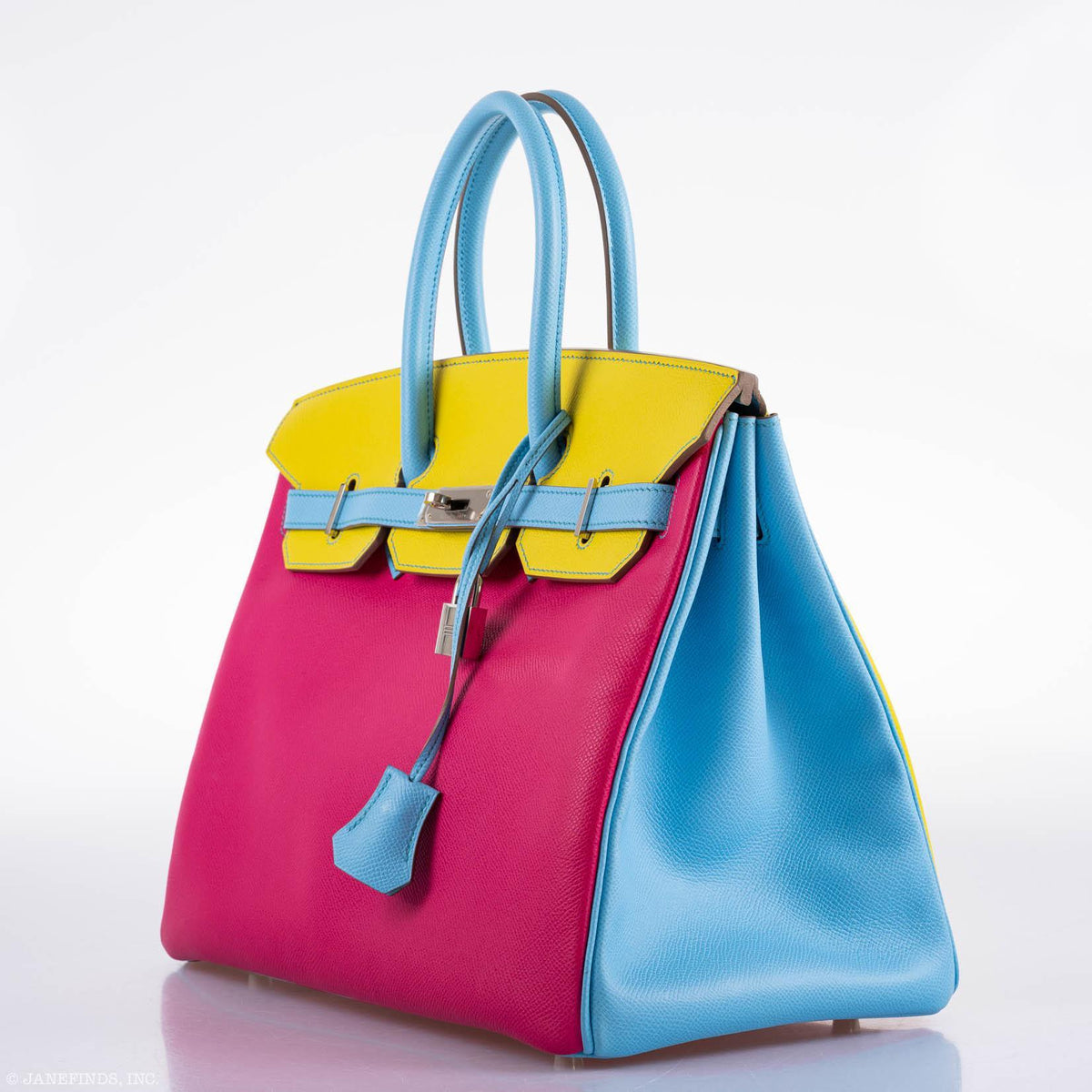 Hermes Birkin 35 HSS Rose Tyrien, Blue Celeste, Lime Epsom Palladium Hardware