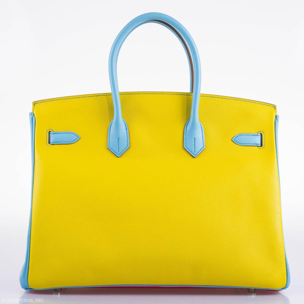 Hermes Birkin 35 HSS Rose Tyrien, Blue Celeste, Lime Epsom Palladium Hardware