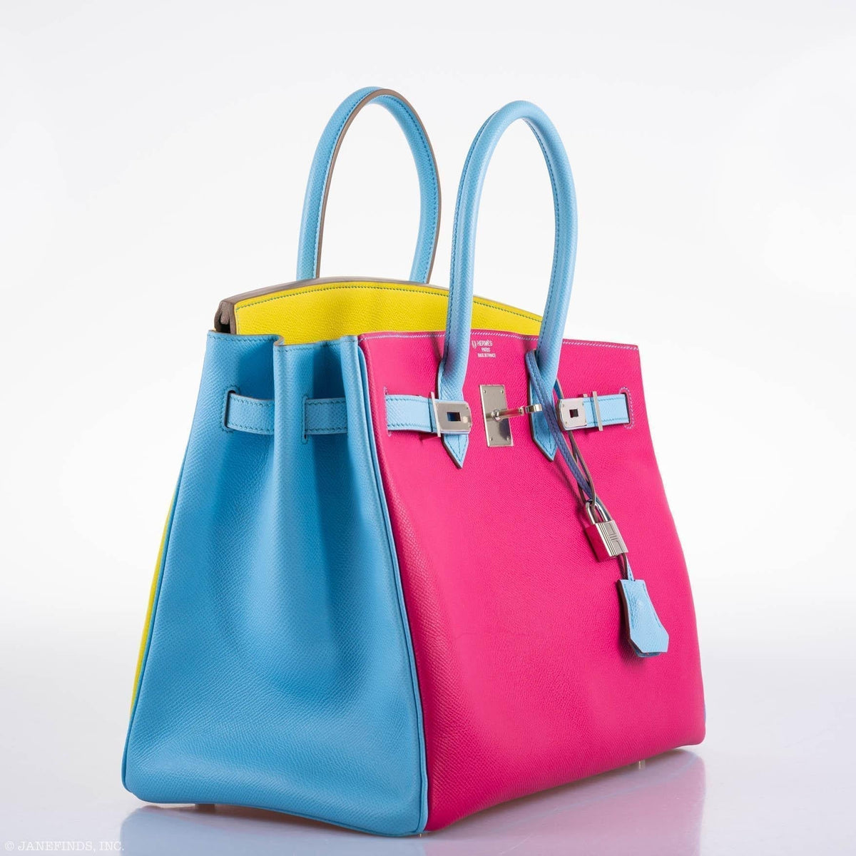 Hermes Birkin 35 HSS Rose Tyrien, Blue Celeste, Lime Epsom Palladium Hardware
