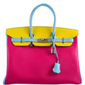 Hermes Birkin 35 HSS Rose Tyrien, Blue Celeste, Lime Epsom Palladium Hardware