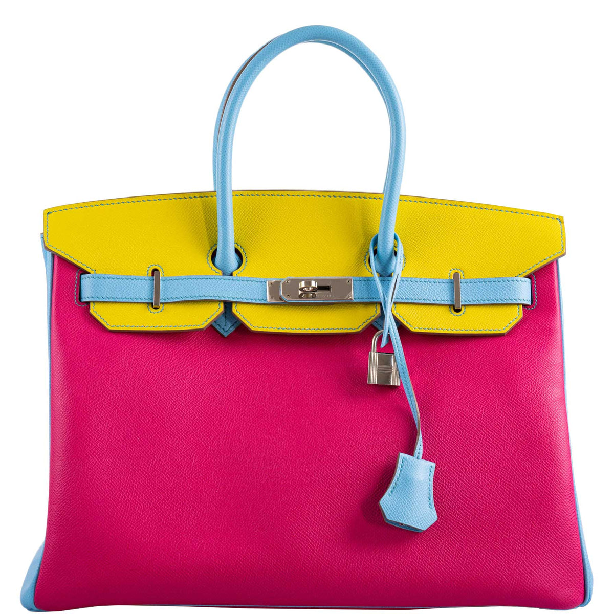 Hermes Birkin 35 HSS Rose Tyrien, Blue Celeste, Lime Epsom Palladium Hardware