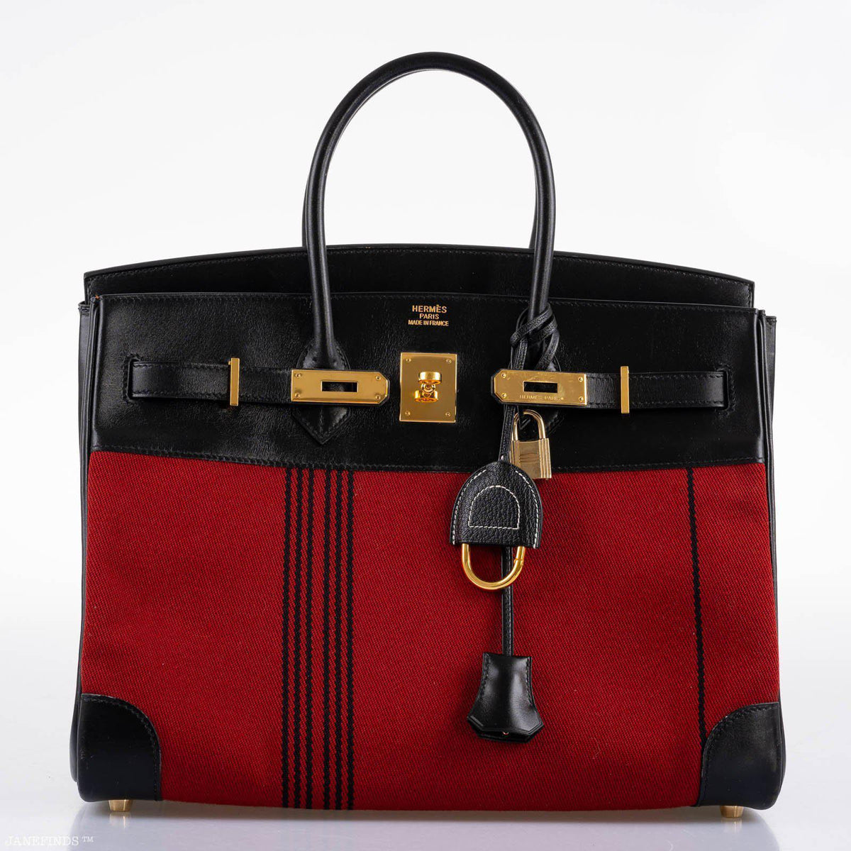 Hermes Birkin 35 Red Potamos Canvas & Black Box with Gold Hardware