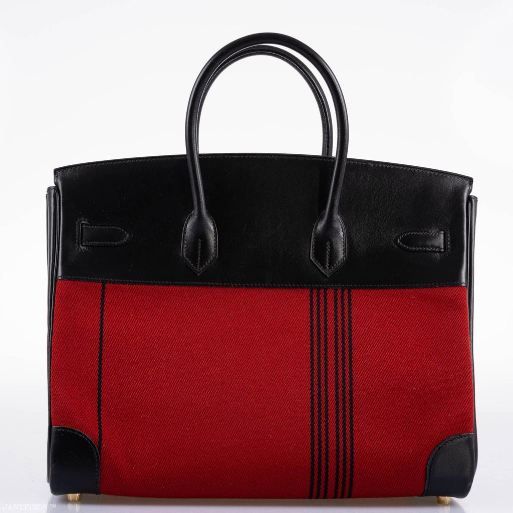 Hermes Birkin 35 Red Potamos Canvas & Black Box with Gold Hardware
