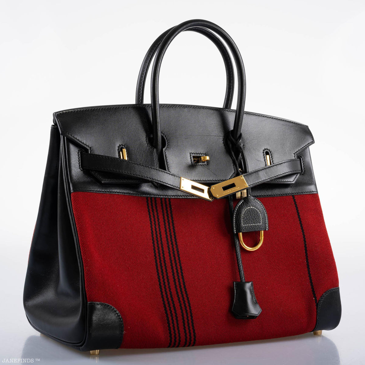 Hermes Birkin 35 Red Potamos Canvas & Black Box with Gold Hardware