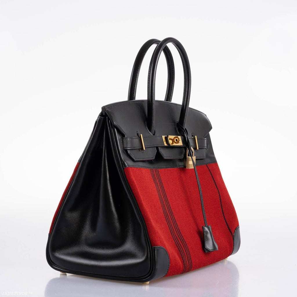 Hermes Birkin 35 Red Potamos Canvas & Black Box with Gold Hardware