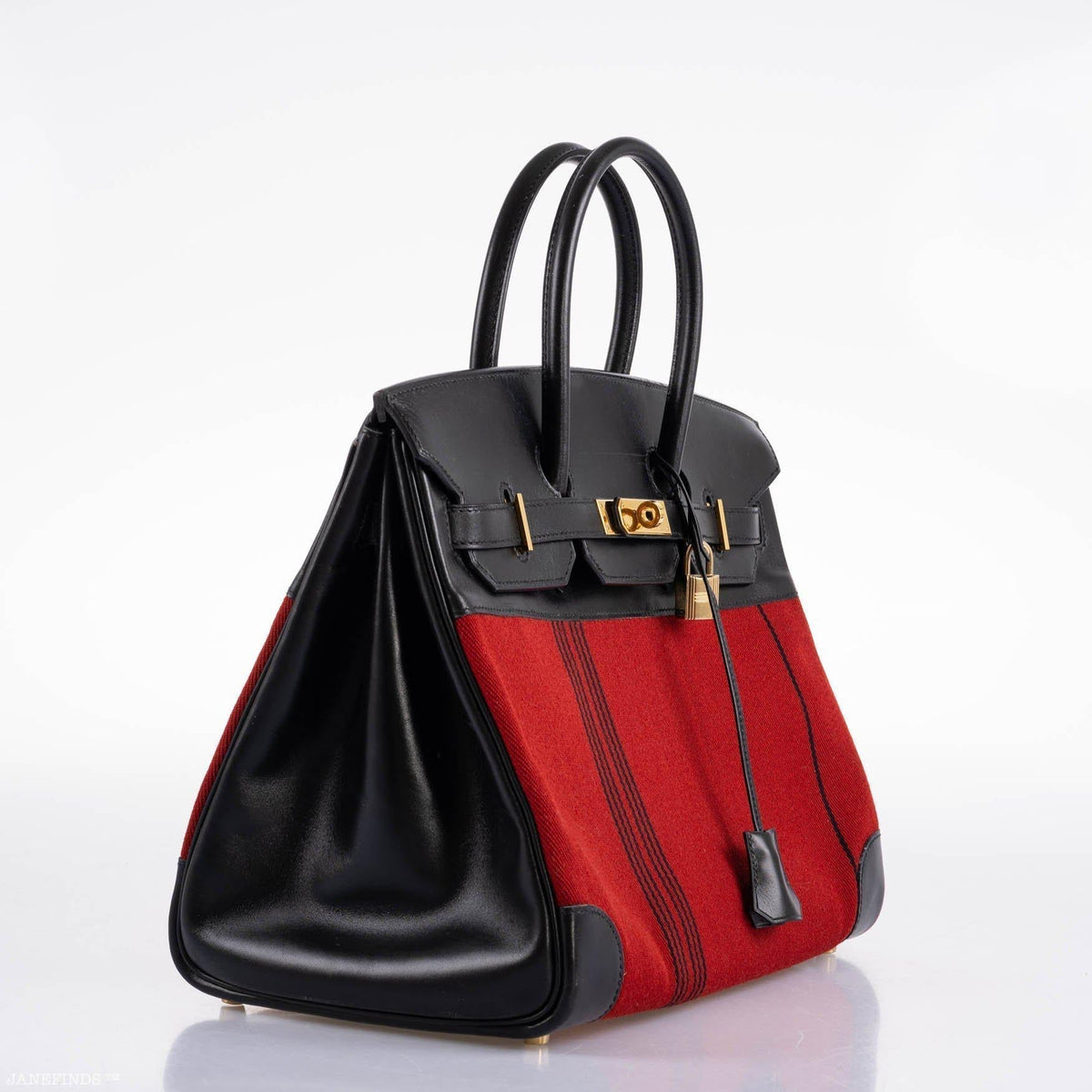 Hermes Birkin 35 Red Potamos Canvas & Black Box with Gold Hardware