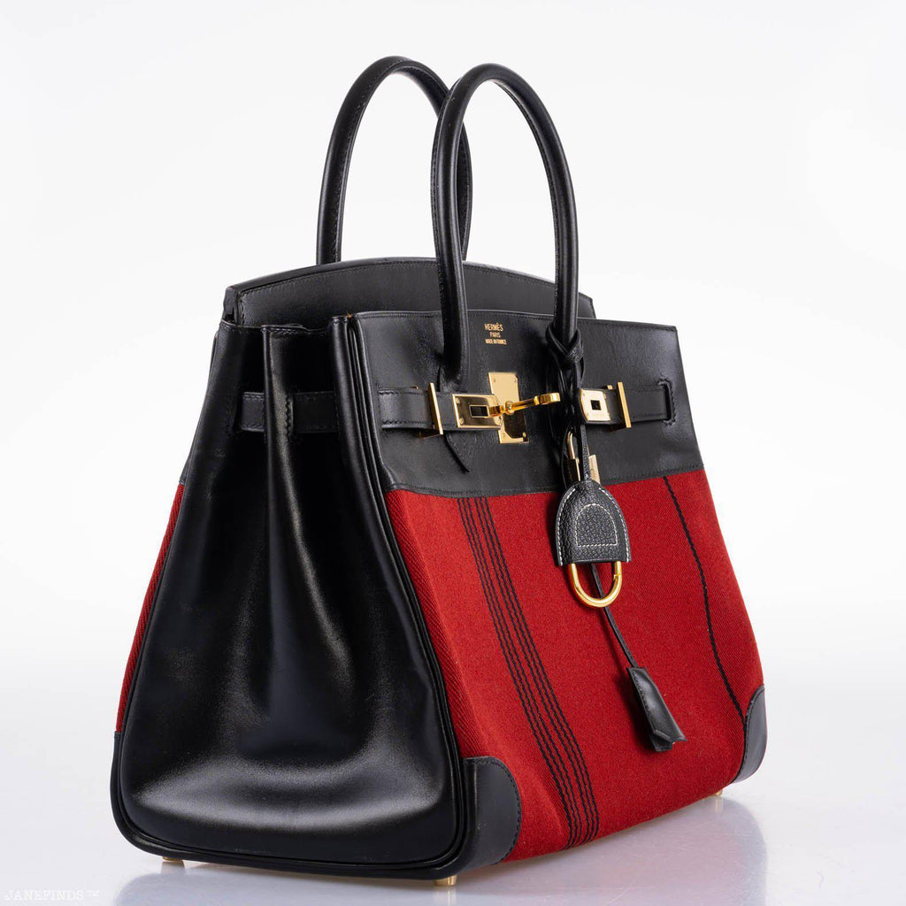 Hermes Birkin 35 Red Potamos Canvas & Black Box with Gold Hardware