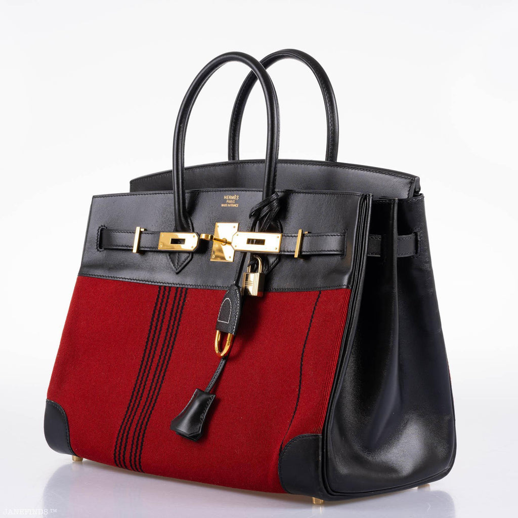 Hermes Birkin 35 Red Potamos Canvas & Black Box with Gold Hardware