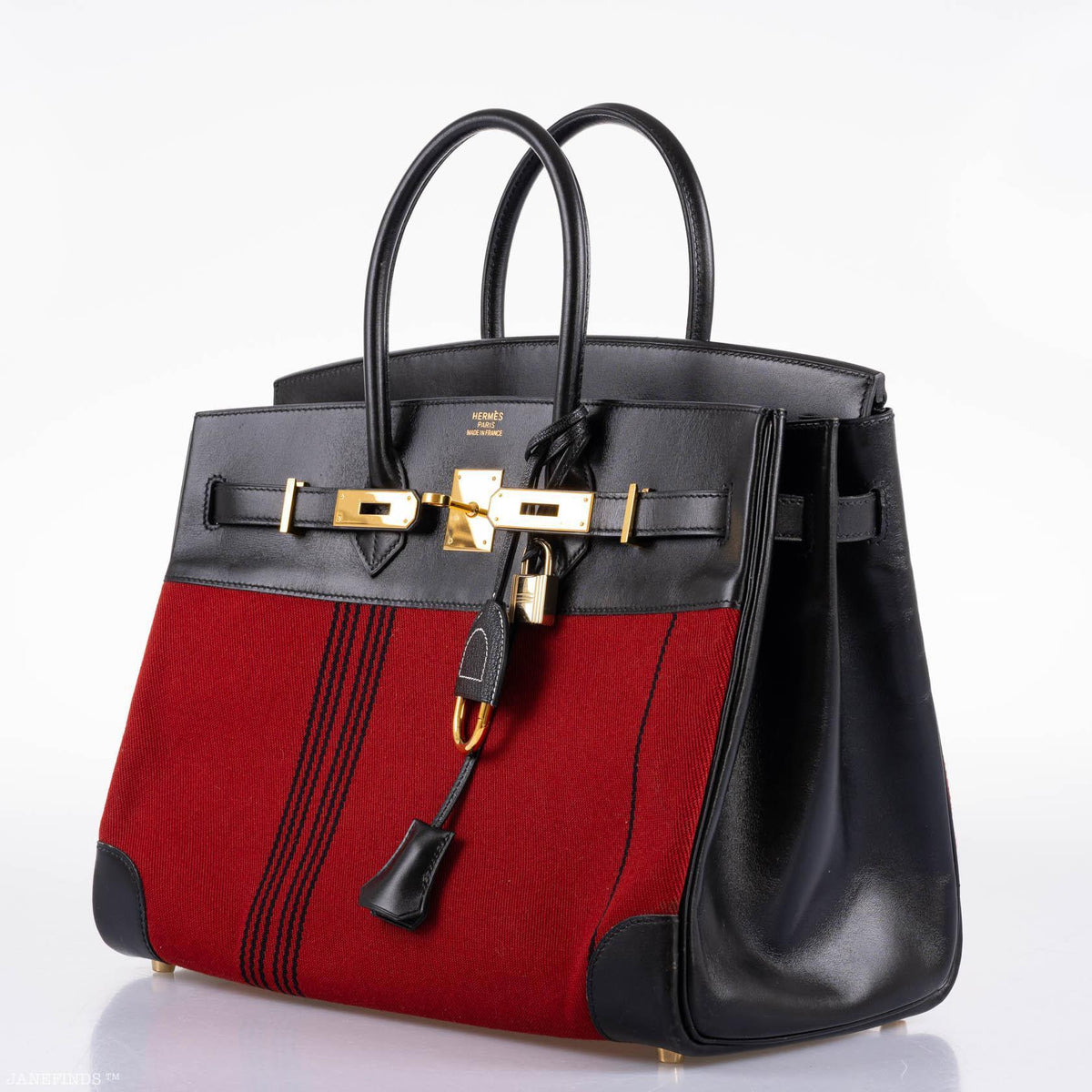 Hermes Birkin 35 Red Potamos Canvas & Black Box with Gold Hardware