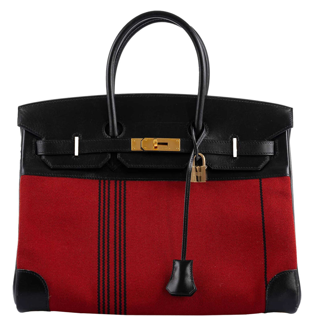 Hermes Birkin 35 Red Potamos Canvas & Black Box with Gold Hardware