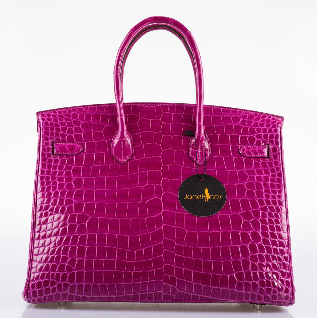 Hermes Birkin 35 Rose Scheherazade Shiny Porosus Crocodile Palladium Hardware