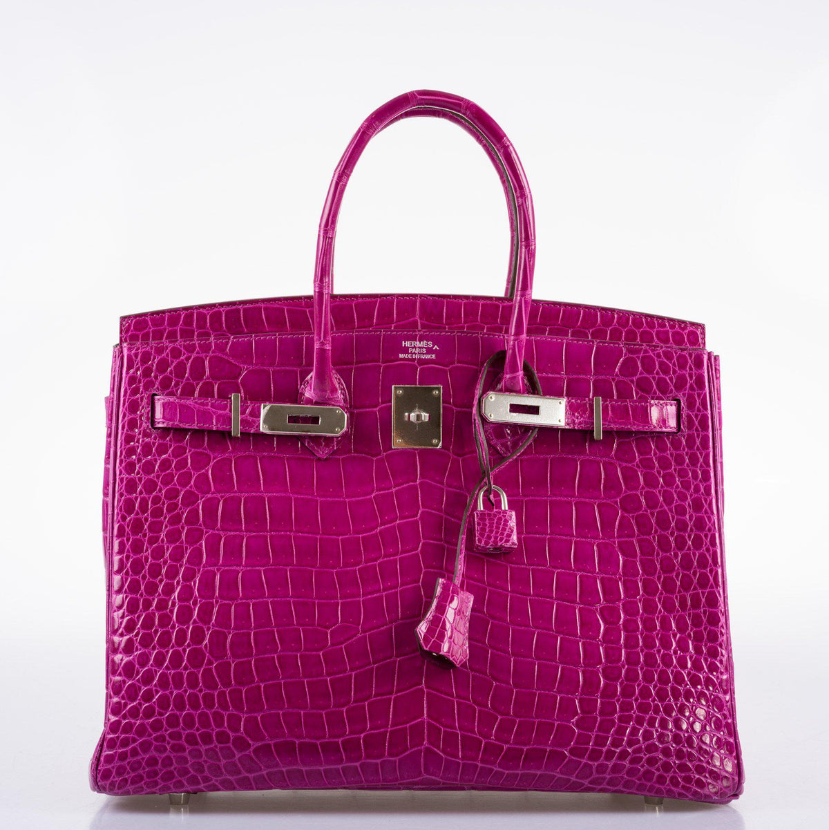 Hermes Birkin 35 Rose Scheherazade Shiny Porosus Crocodile Palladium Hardware