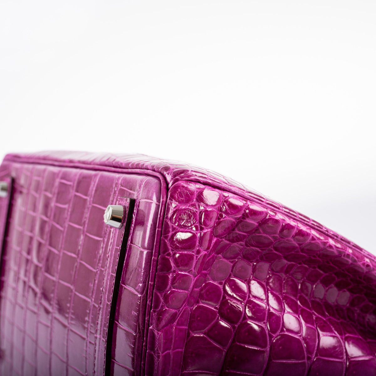 Hermes Birkin 35 Rose Scheherazade Shiny Porosus Crocodile Palladium Hardware