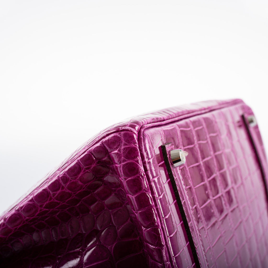 Hermes Birkin 35 Rose Scheherazade Shiny Porosus Crocodile Palladium Hardware