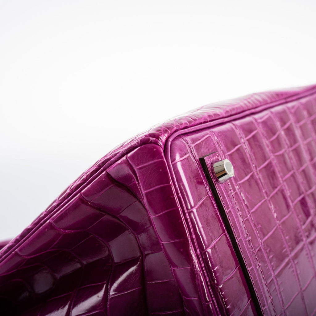 Hermes Birkin 35 Rose Scheherazade Shiny Porosus Crocodile Palladium Hardware