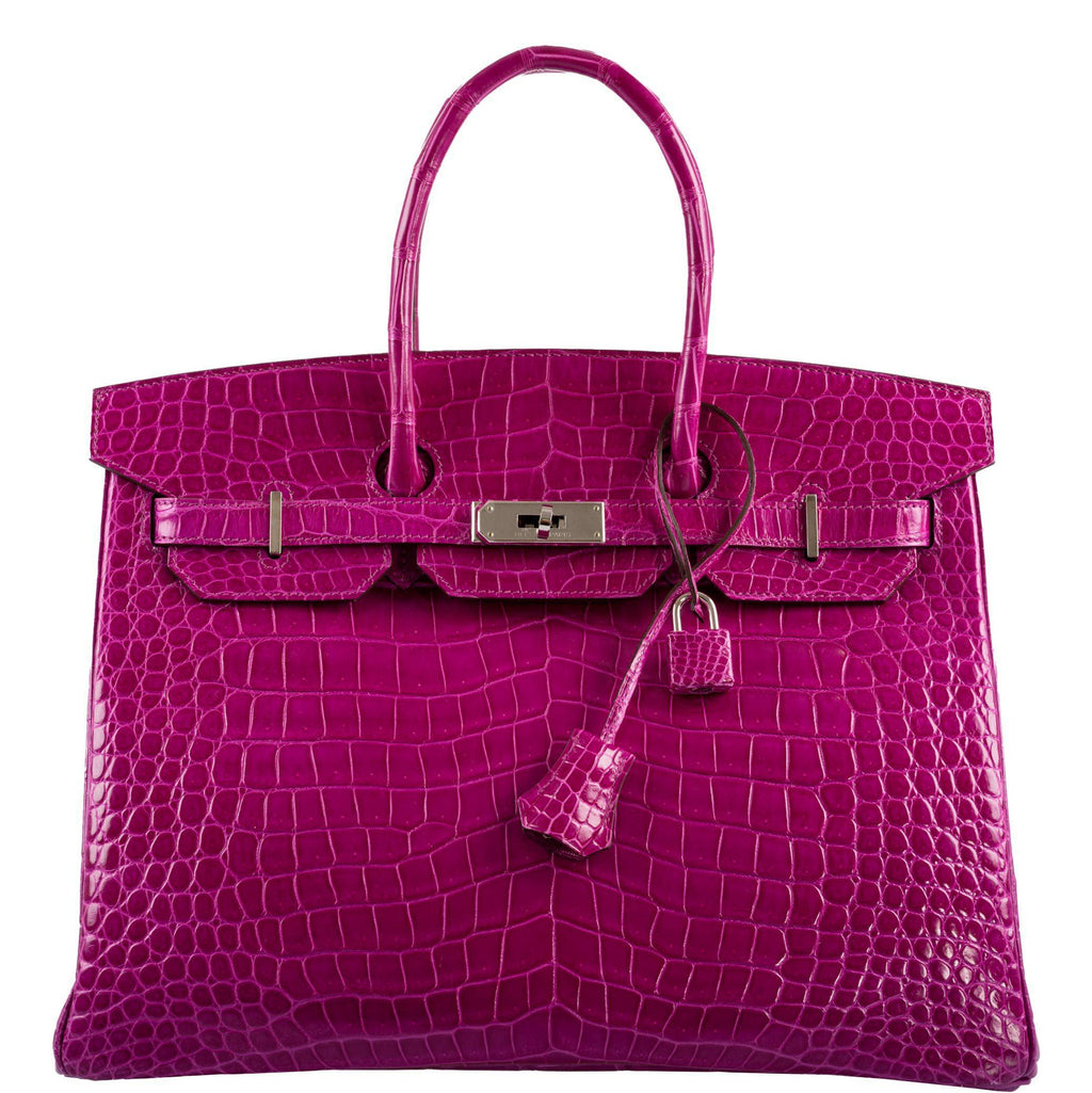 Hermes Birkin 35 Rose Scheherazade Shiny Porosus Crocodile Palladium Hardware