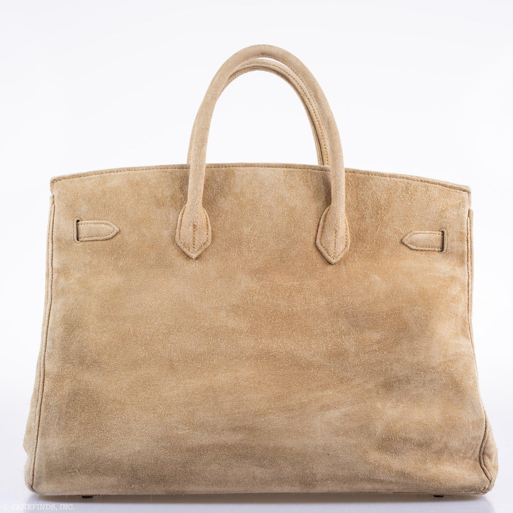 Hermes Birkin 40 Beige Veau Doblis Suede with Gold Hardware