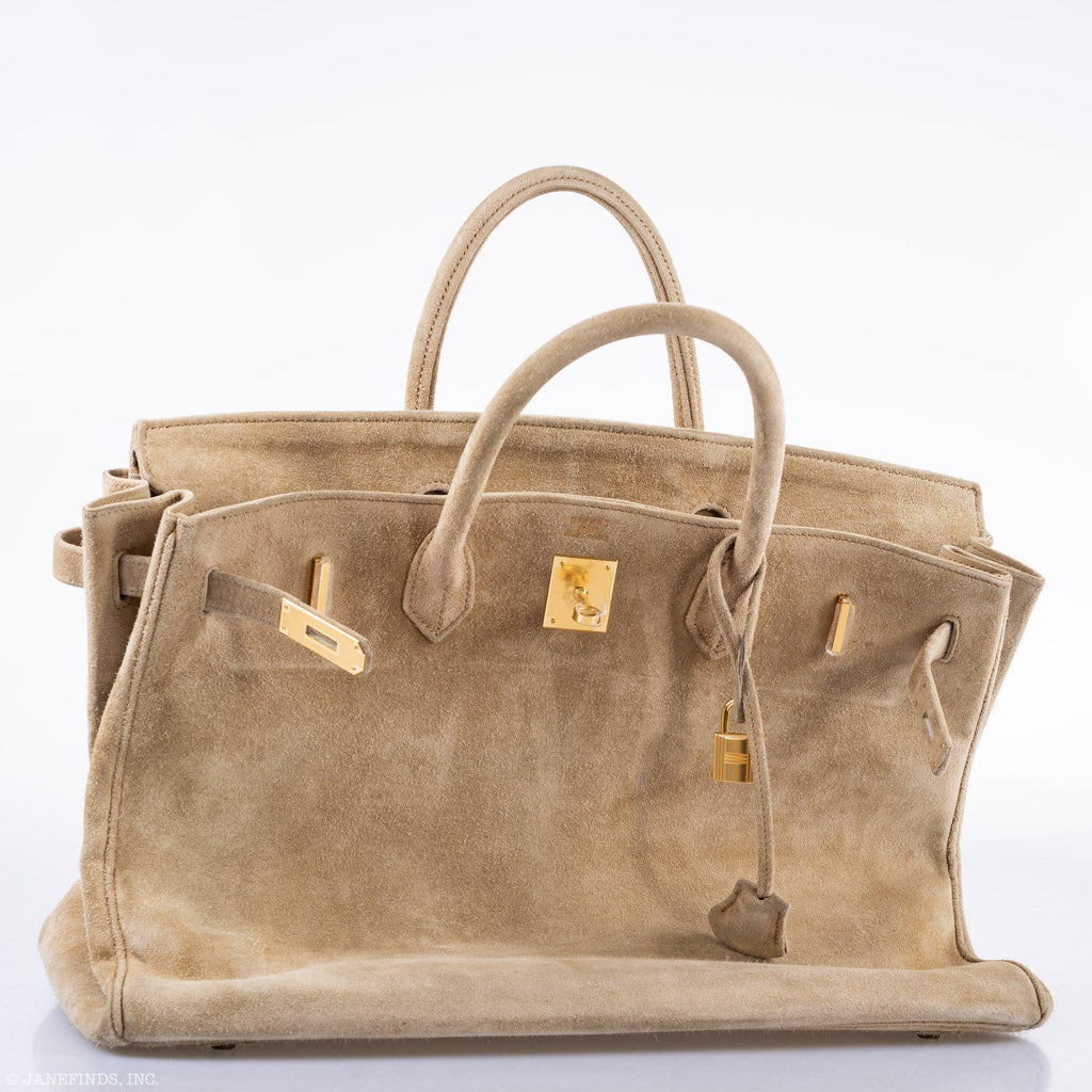 Hermes Birkin 40 Beige Veau Doblis Suede with Gold Hardware