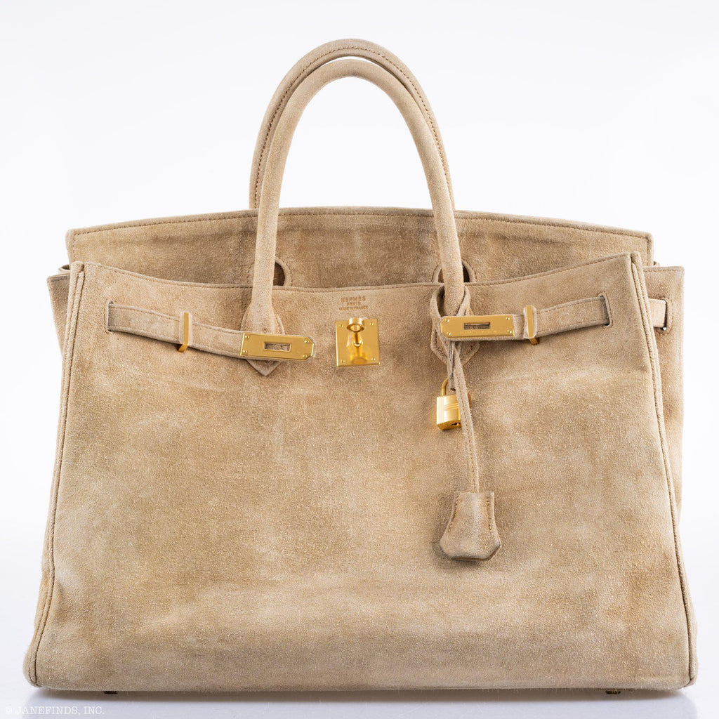 Hermes Birkin 40 Beige Veau Doblis Suede with Gold Hardware