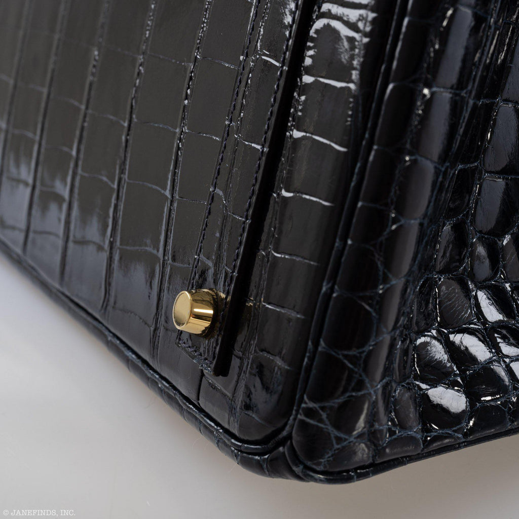Hermes Birkin 40 Blue Nuit Porosus Crocodile Gold Hardware