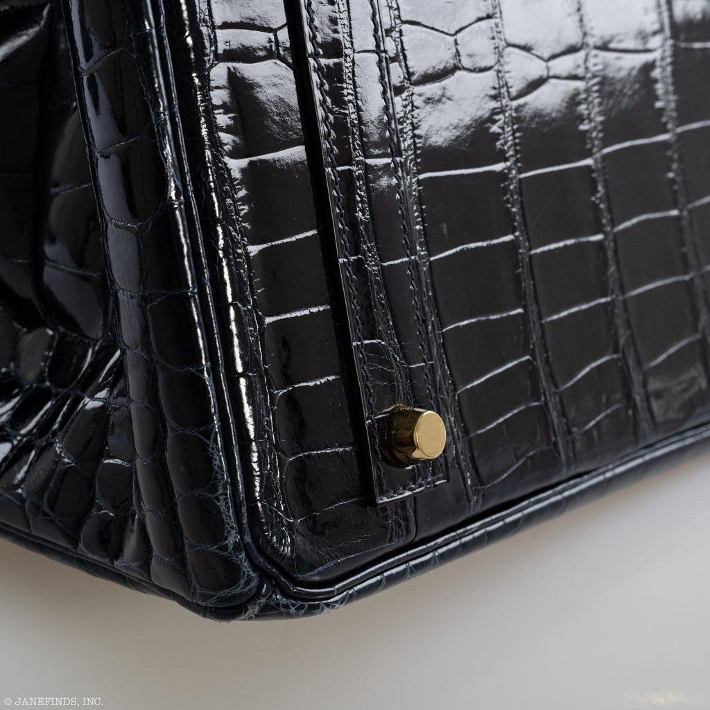 Hermes Birkin 40 Blue Nuit Porosus Crocodile Gold Hardware