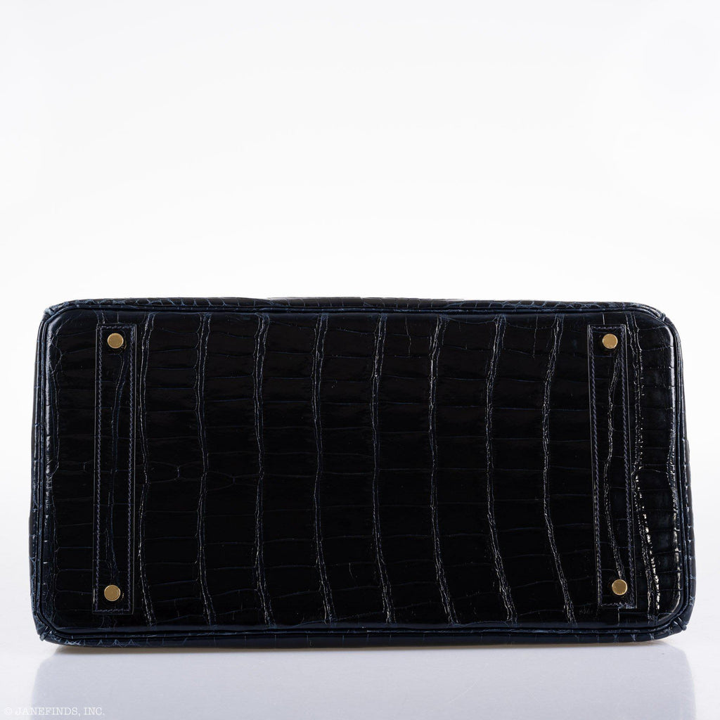 Hermes Birkin 40 Blue Nuit Porosus Crocodile Gold Hardware