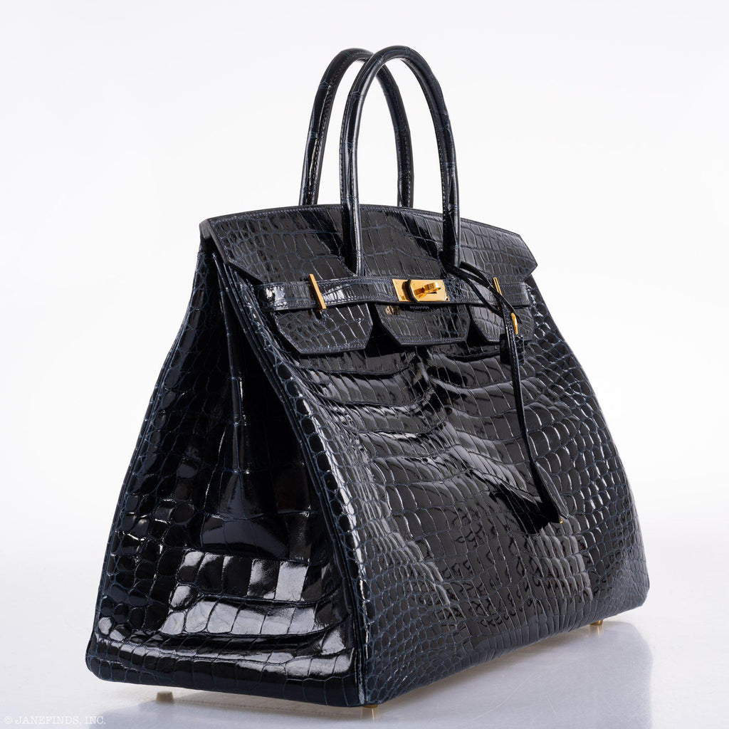 Hermes Birkin 40 Blue Nuit Porosus Crocodile Gold Hardware