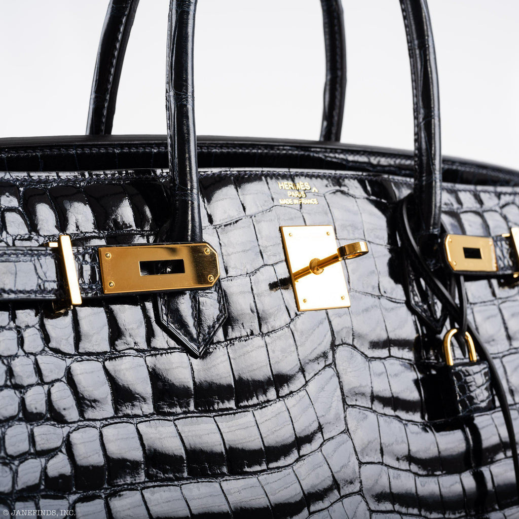 Hermes Birkin 40 Blue Nuit Porosus Crocodile Gold Hardware
