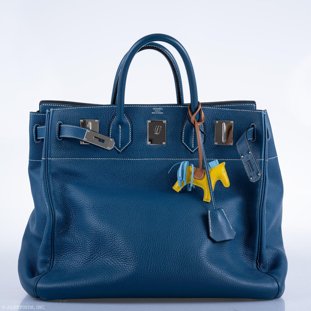 Hermes Birkin 40 HAC Blue Thalassa Togo & White Stitching Palladium Hardware