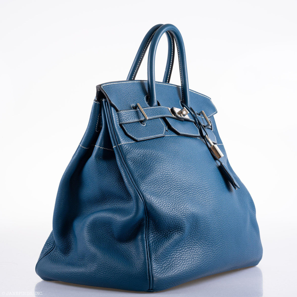 Hermes Birkin 40 HAC Blue Thalassa Togo & White Stitching Palladium Hardware