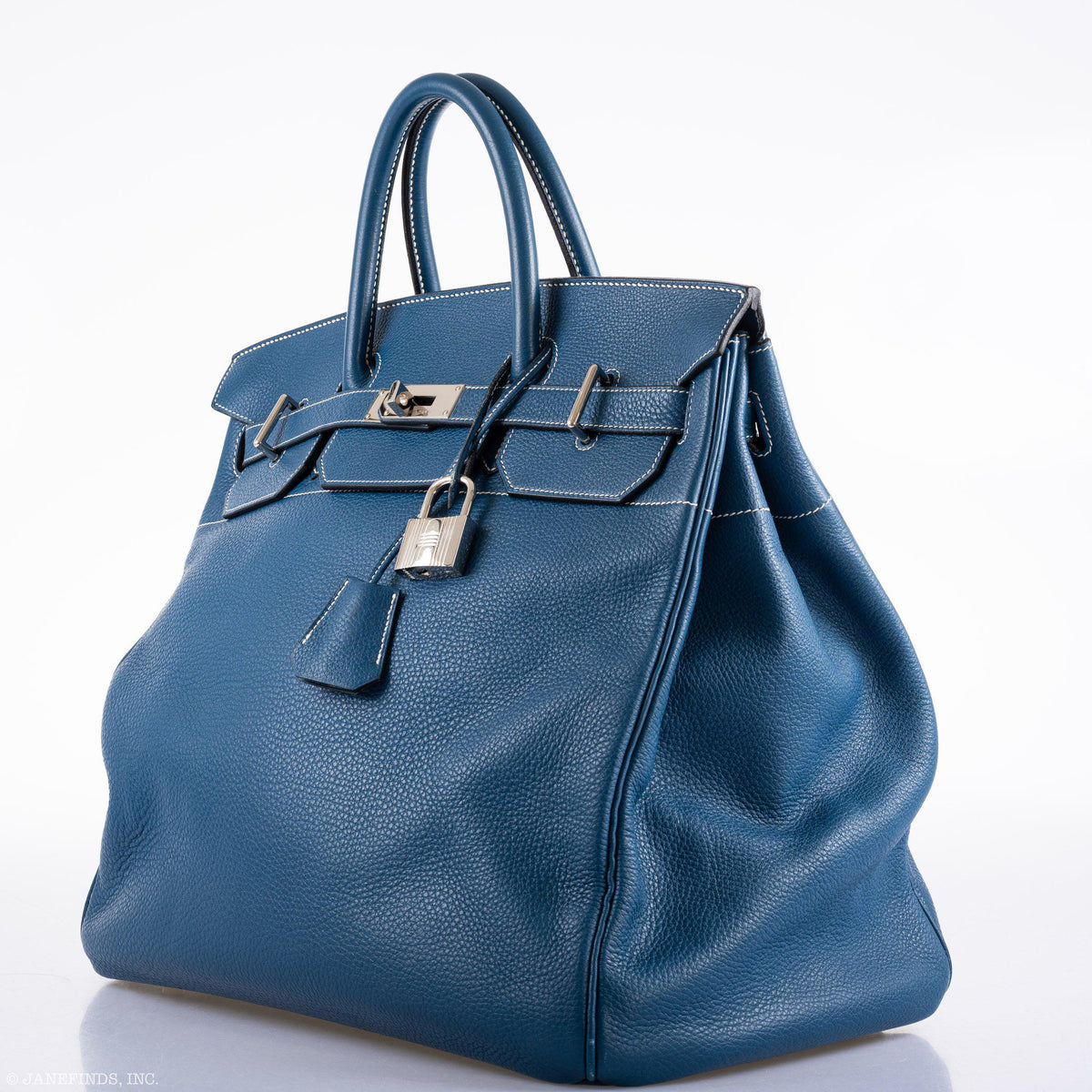 Hermes Birkin 40 HAC Blue Thalassa Togo & White Stitching Palladium Hardware
